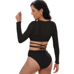 Kisscynest women short sleeve shirt cutout swimsuit with short sleeve coverup shirt (3).