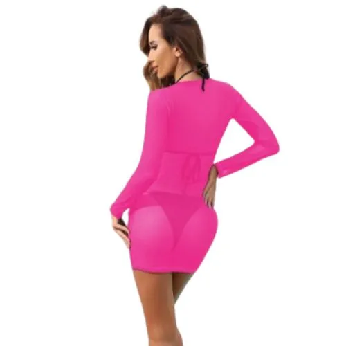 Sexy mesh beach cover up dress with short sleeves for women short sleeve shirt (2). Women short sleeve shirt style mesh swimsuit cover up dress with long sleeves, ideal for beach or poolside wear (2).