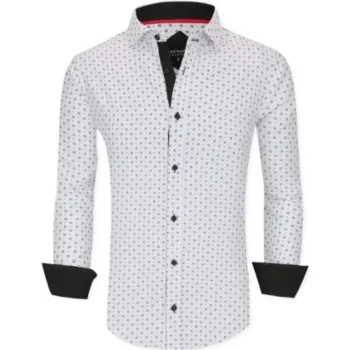 Formal shirt for men with printed design, long-sleeve, regular fit button-down style, featuring contrast collar and cuffs.