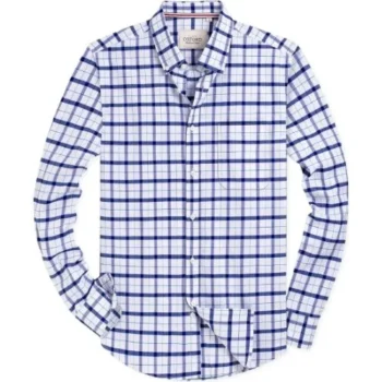 Formal shirt in blue checkered pattern, long-sleeve Oxford design with pocket, ideal for work or casual wear.