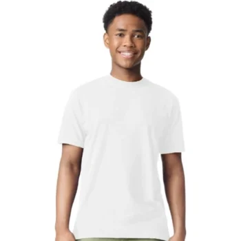 t-shirt in white worn by man showcasing Comfort Color Adult Heavyweight Short Sleeve Tee G1717